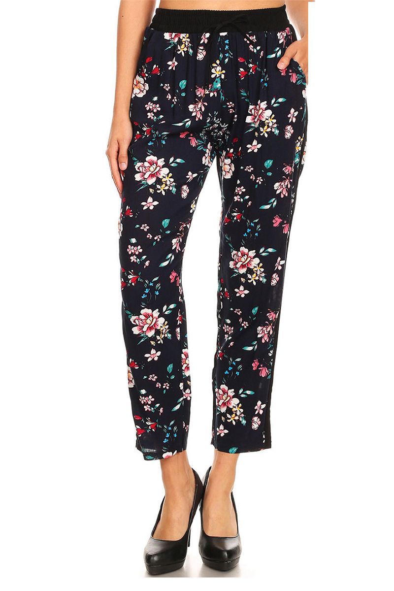 Floral Print Tapered Pants - C