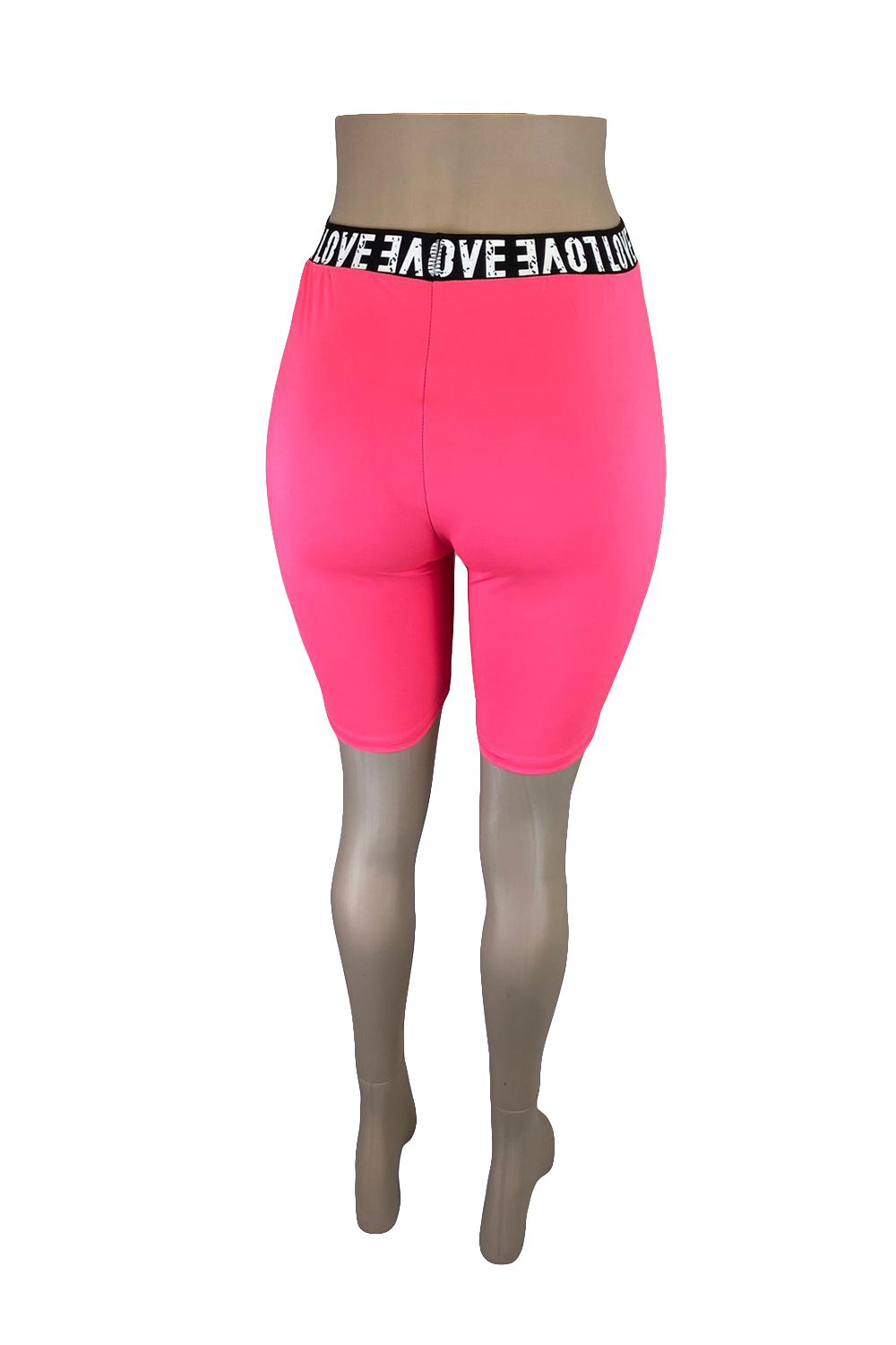 Women's Love Elastic Band Biker Shorts - Neon Pink