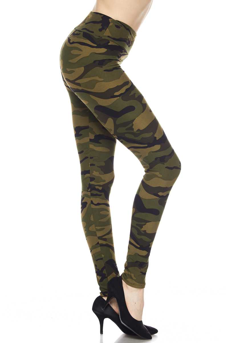 Camouflage Print Ankle Leggings W/3 Inch Waistband