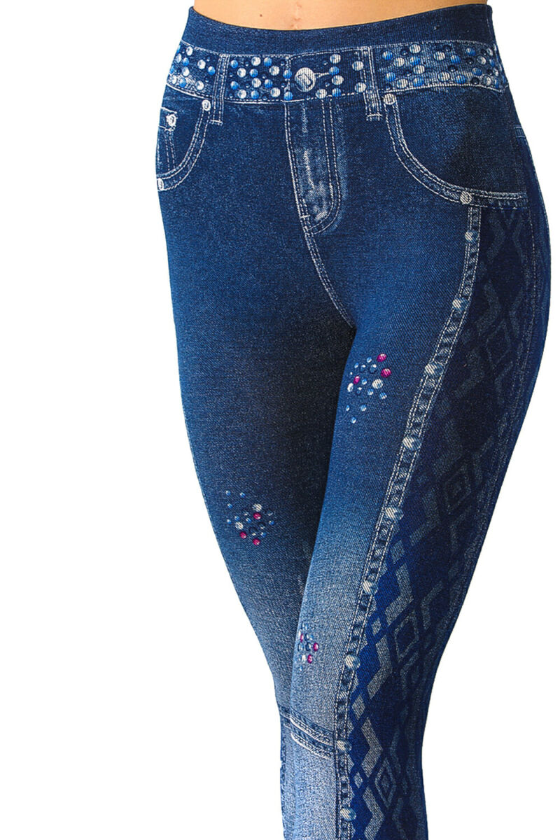 High Waist Allover Beaded Look Embellishments And Belt Print Jeggings
