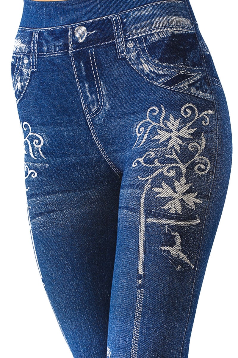 High Waist Constrasting Floral Print Floral Patches Jeggings