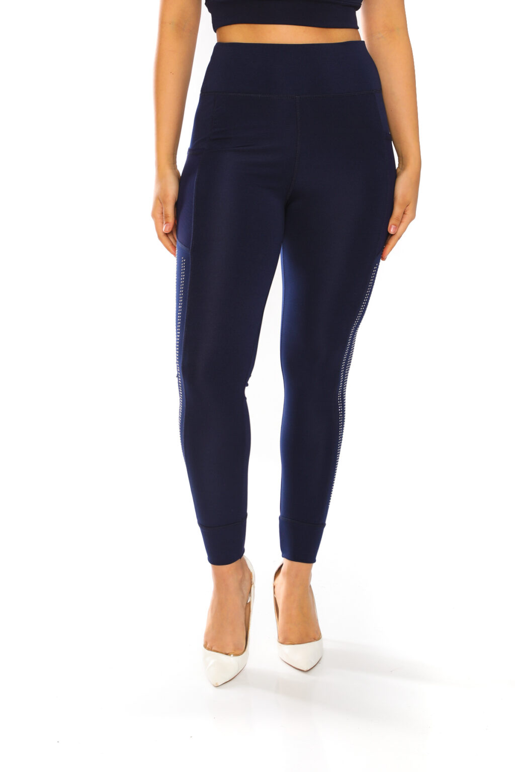 High Waist Navy Leggings with Side Pockets