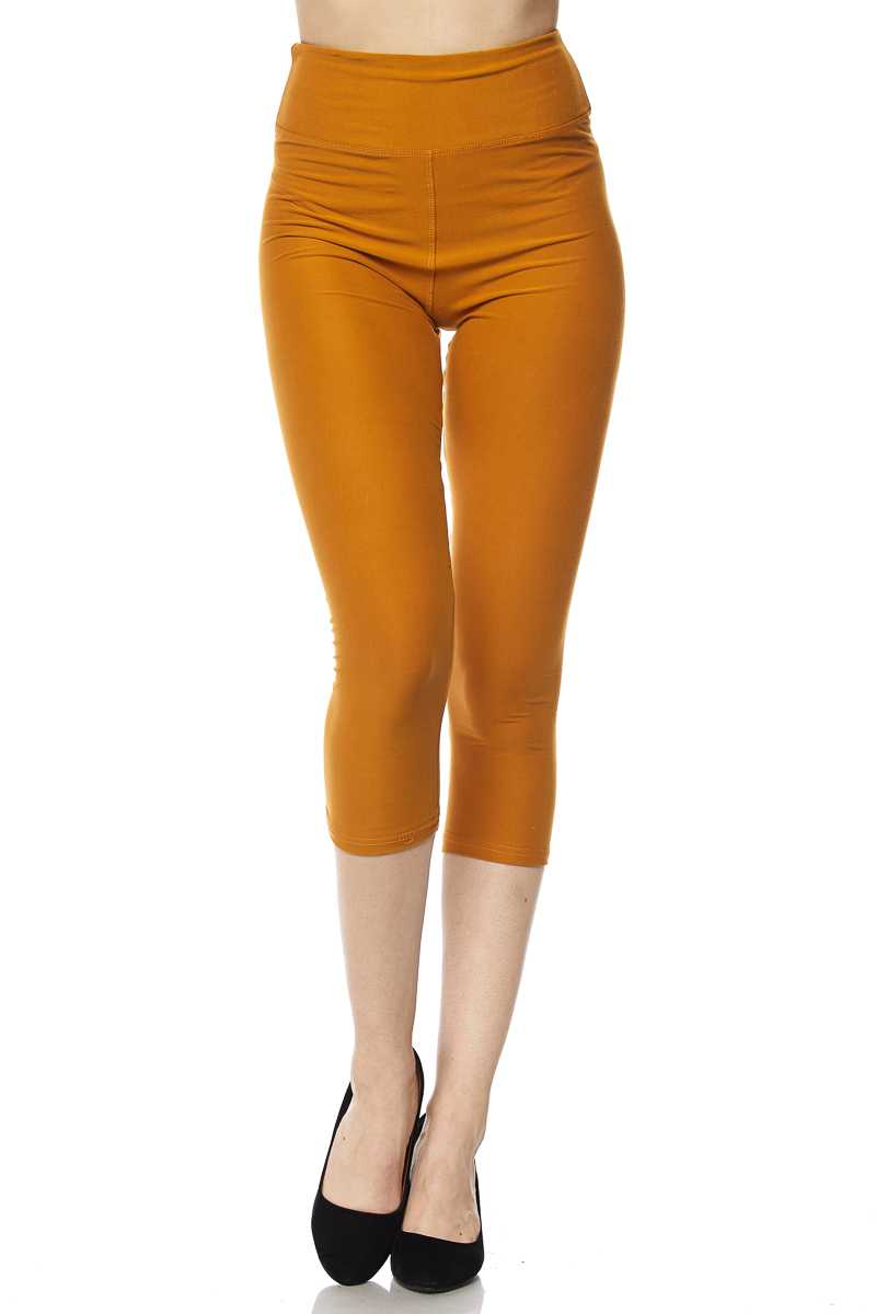 PLUS Solid Capri Leggings with 3 Inch Waistband – Mustard-6Pack ...