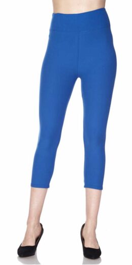 Solid Brushed Capri Leggings with 3 Inch Waistband - Royal