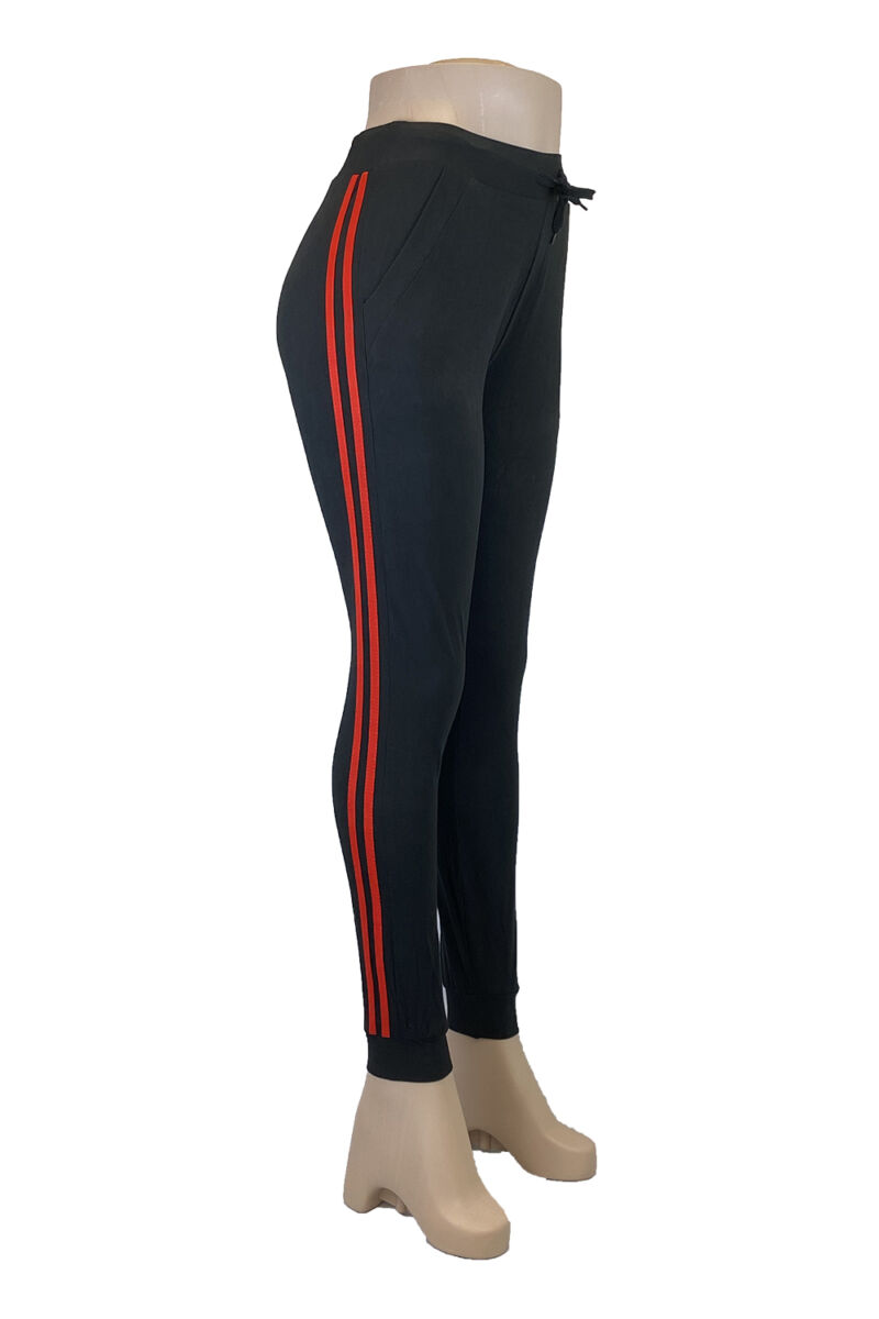 Yummy Material Jogger Pants Black with Red Stripes - Entire Sale