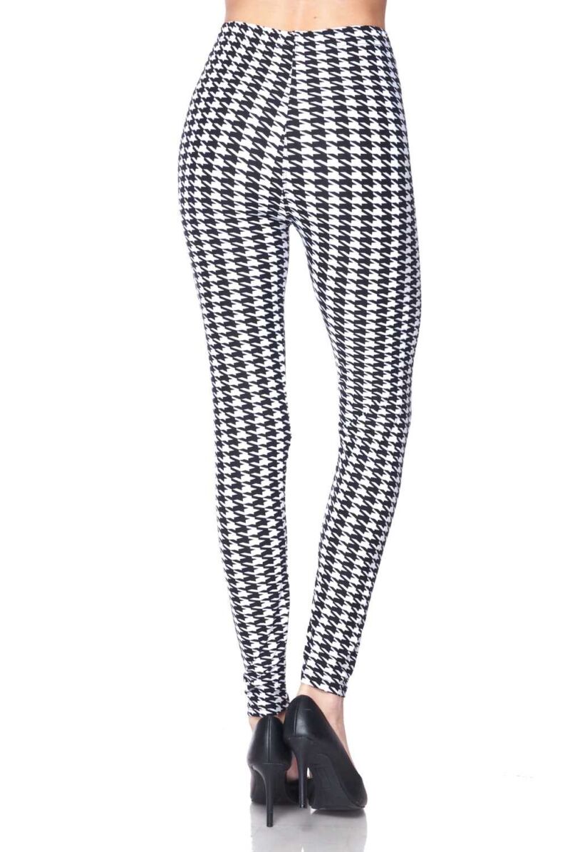 Black And White Hound Tooth Print Brushed Legging