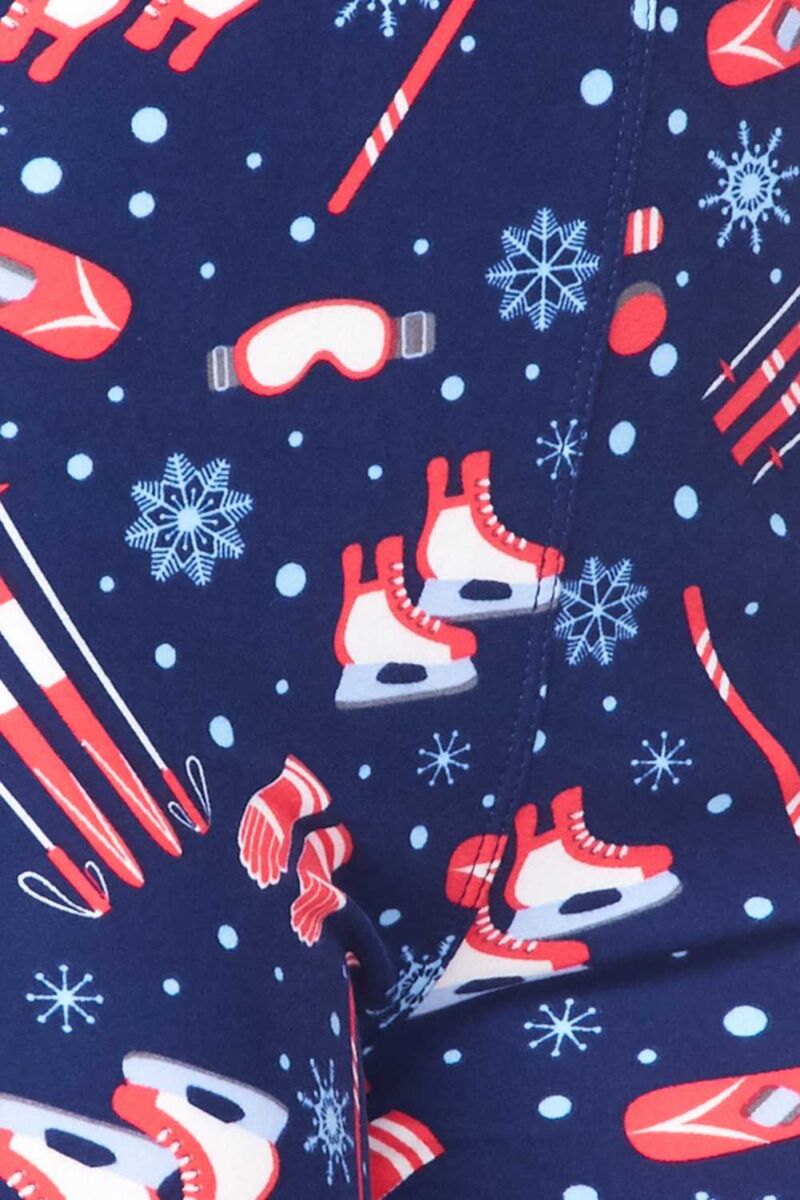 Christmas Winter Sports Print Brushed Leggings