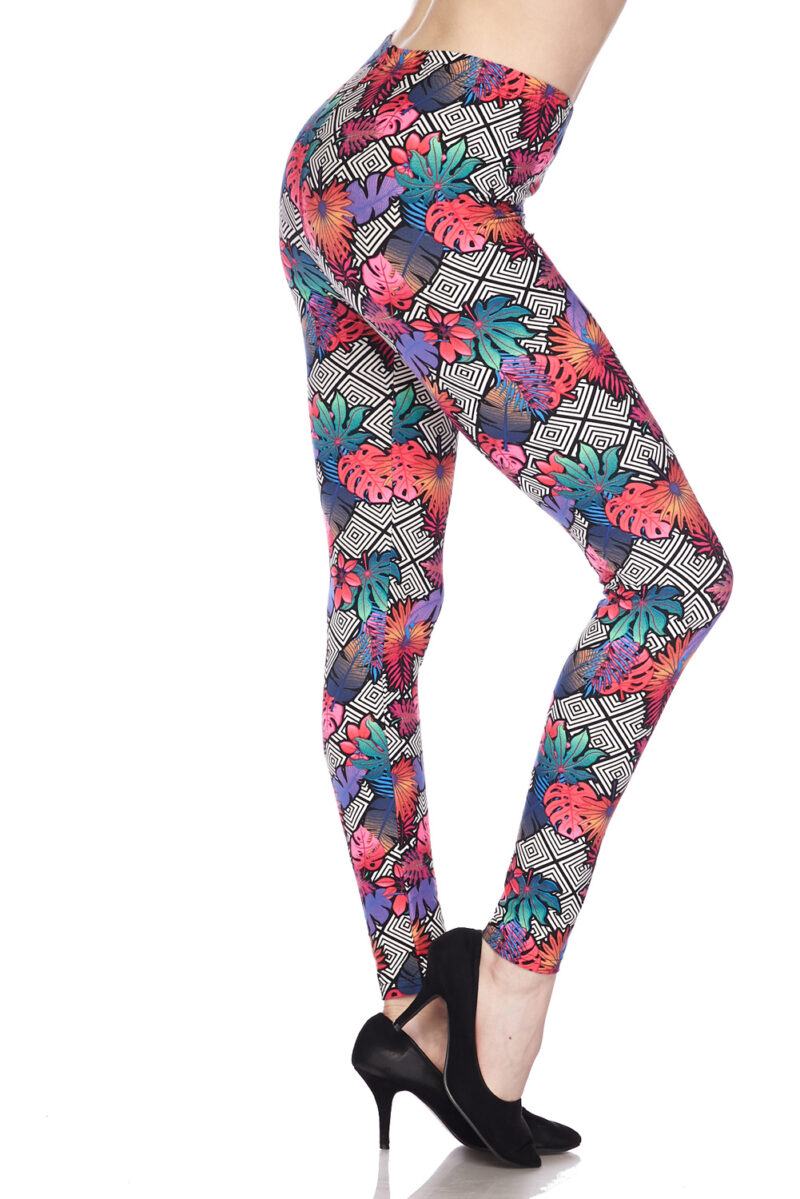 Colorful Dizzy Forest Print Brushed Leggings