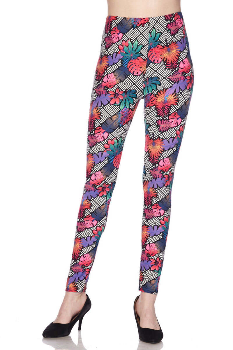 Colorful Dizzy Forest Print Brushed Leggings