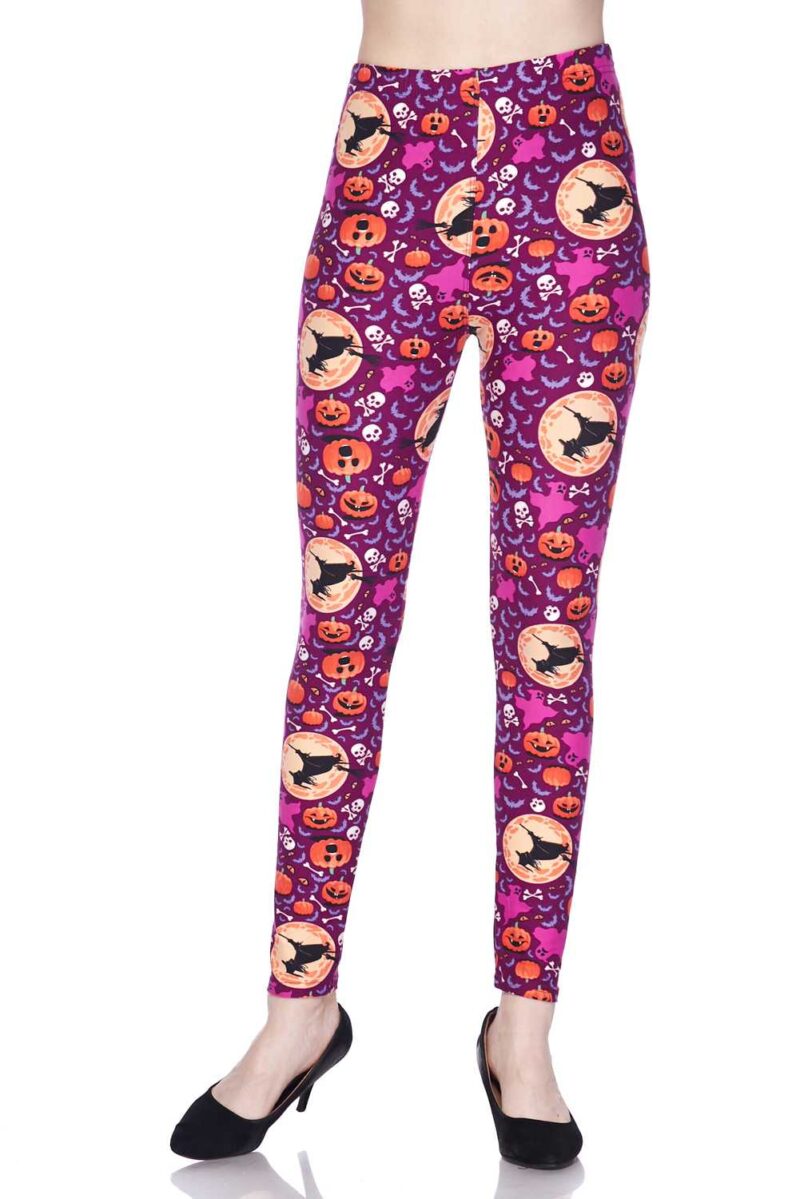 Flying Witch Print Brushed Leggings