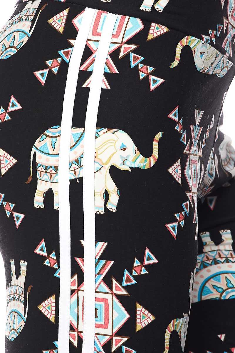 Highwaist Elephant Print Side Stripes Leggings