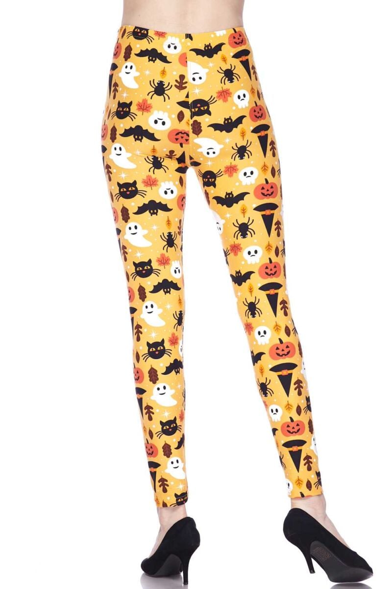 Scary Cats, Ghosts Print Brushed Leggings