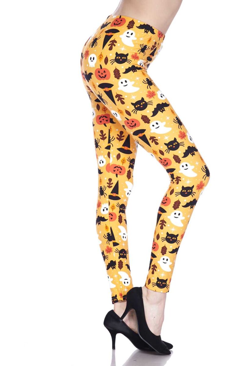 Scary Cats, Ghosts Print Brushed Leggings