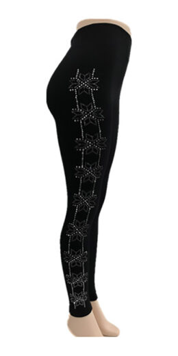 Solid Color Leggings with Beaded Look Embellishment - Black