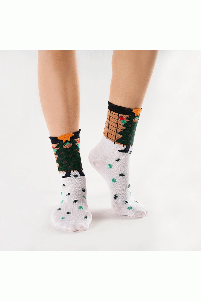 Women's Christmas Tree Costumed Super Soft Colorful Mid Calf Novelty Cotton Socks