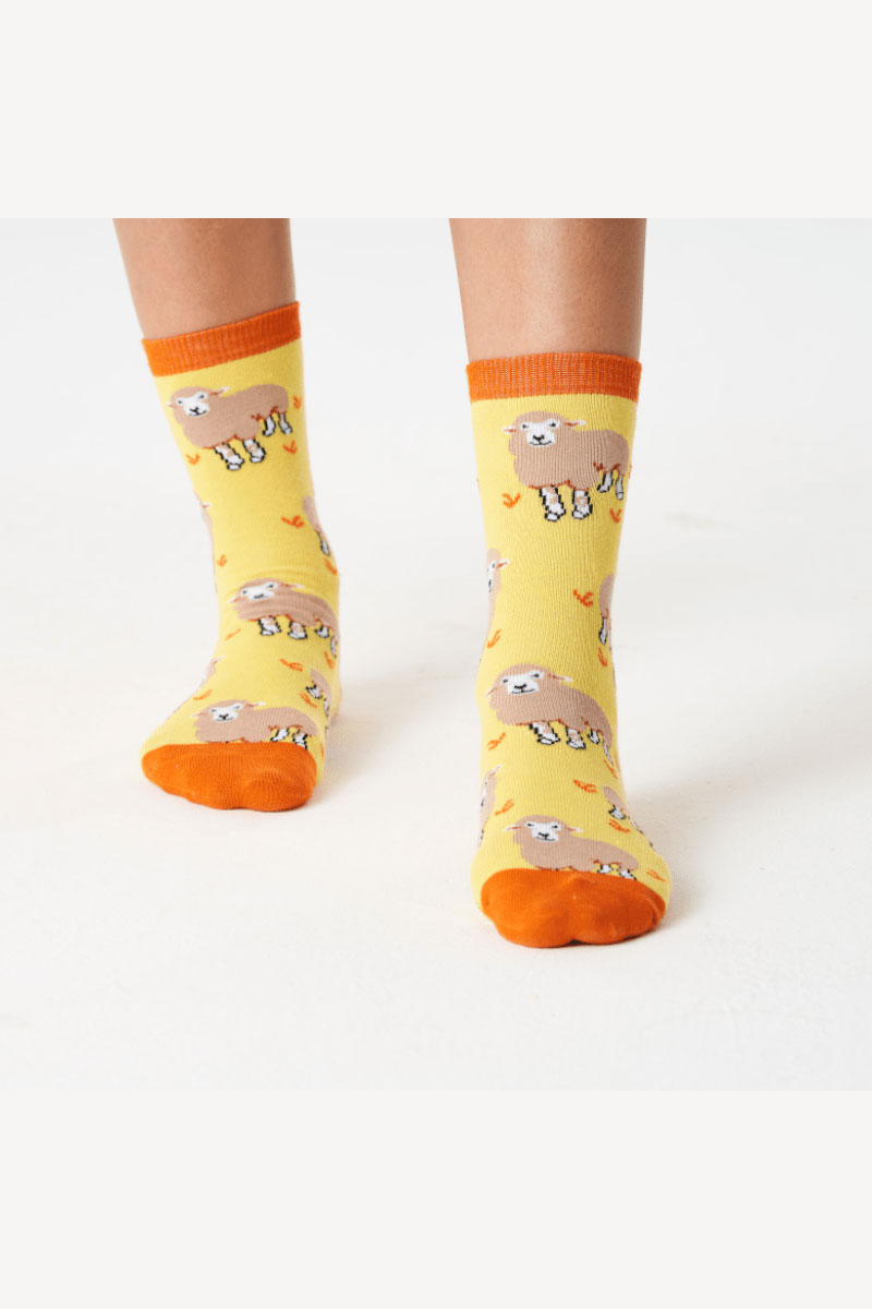 Women's Orange Tube Sheep Themed Cotton Socks