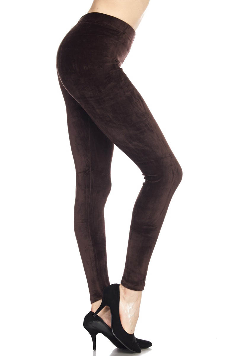 Solid Velour Brushed Ankle Leggings - Brown