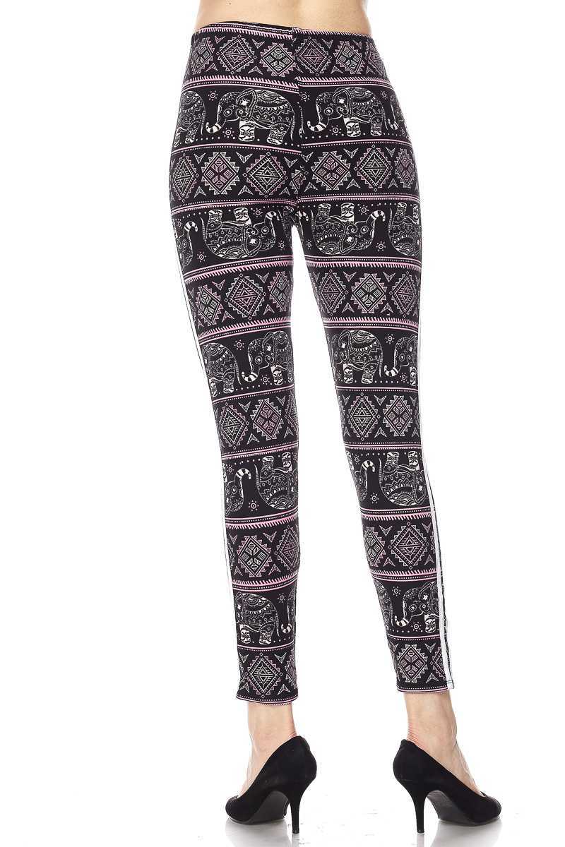 Elephant Aztec Print Side Stripes Ankle Leggings - Entire Sale