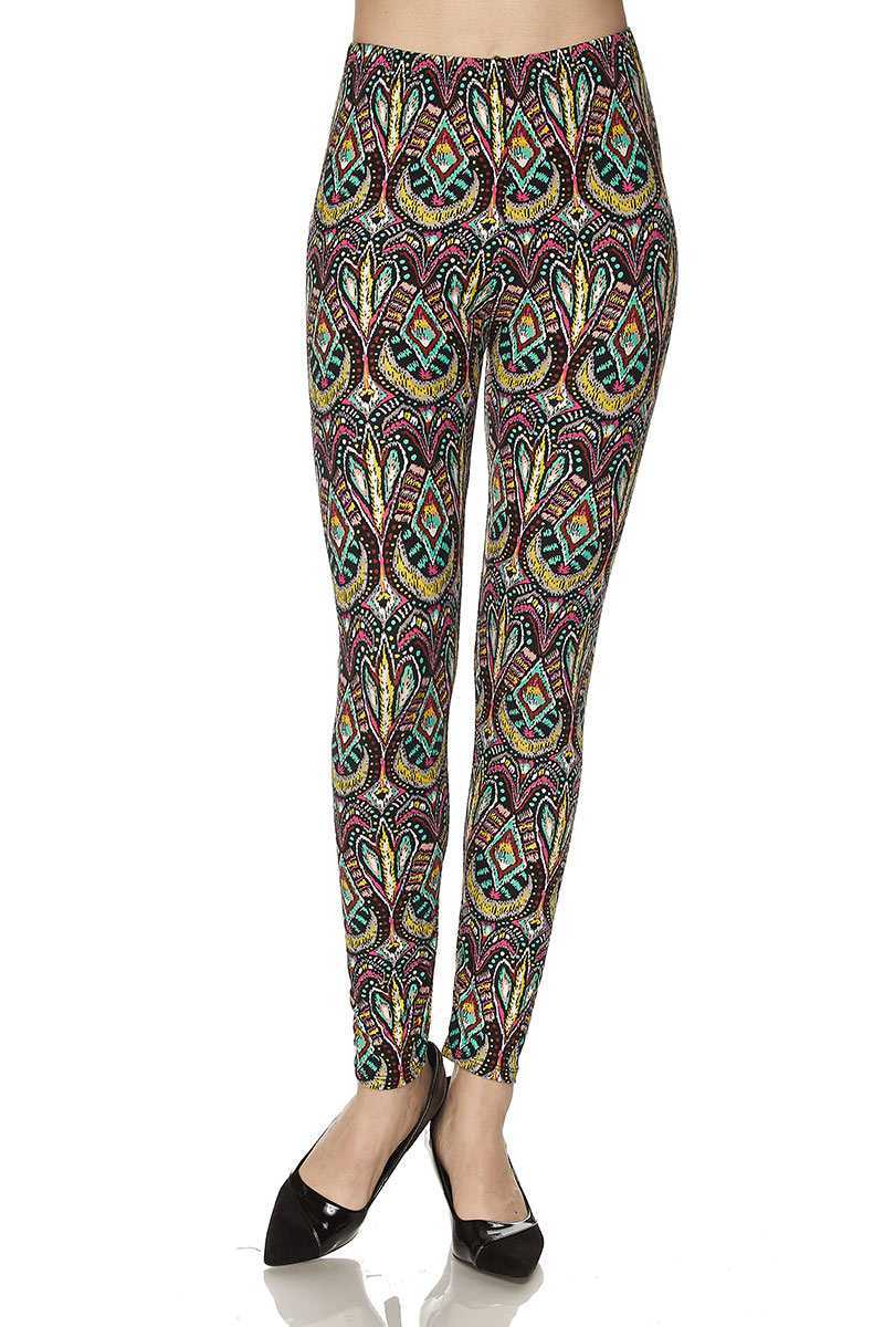 Aztec Painting Print Yummy Brushed Ankle Leggings