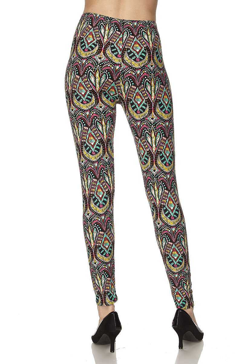 Aztec Painting Print Yummy Brushed Ankle Leggings