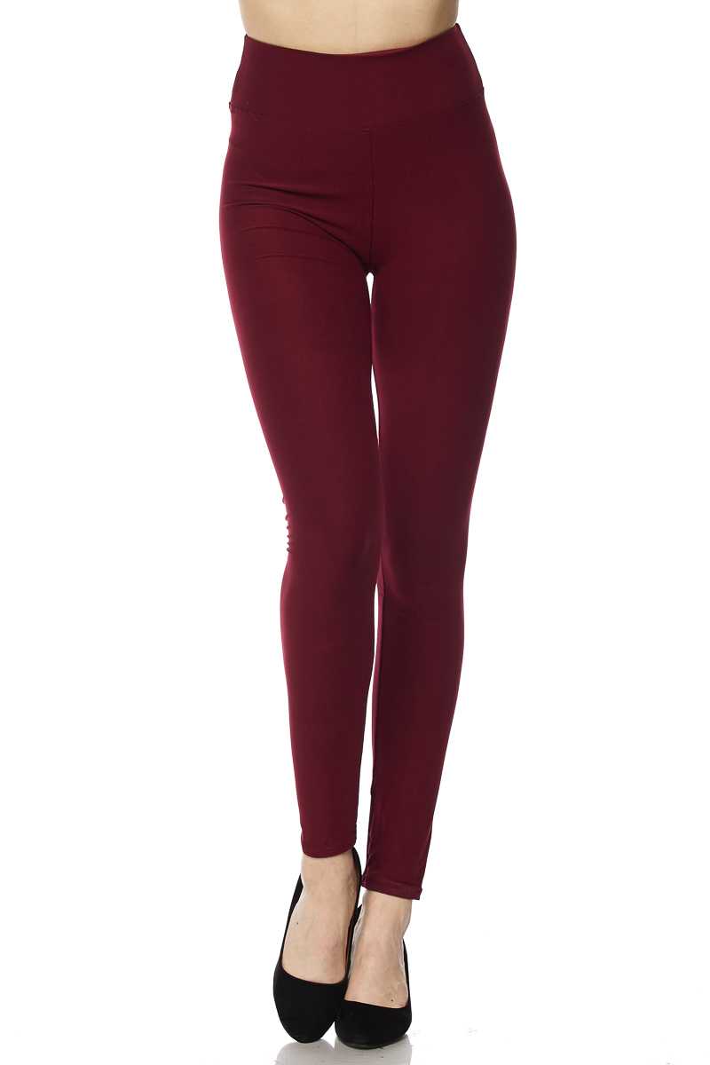 PLUS Solid Ankle Leggings with 5 Inch Waistband - Burgundy