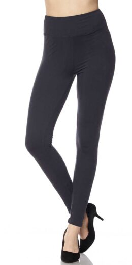 Solid Ankle Leggings with 3 Inches Waistband - Brown