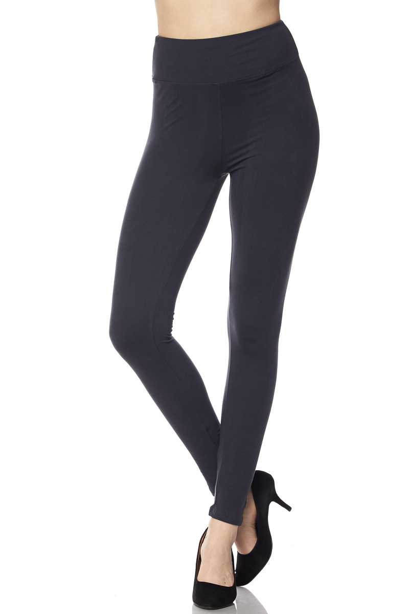 Solid Ankle Leggings with 3 Inches Waistband – Charcoal - Entire Sale