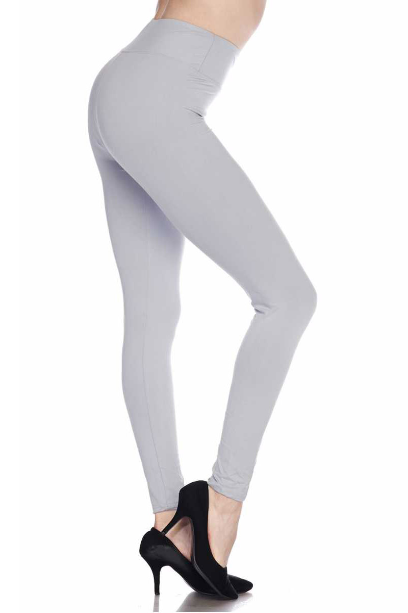 Solid Ankle Leggings with 3 Inches Waistband - Grey
