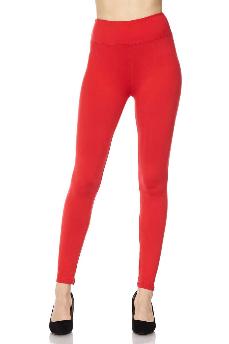 Solid Ankle Leggings with 3 Inches Waistband - Red