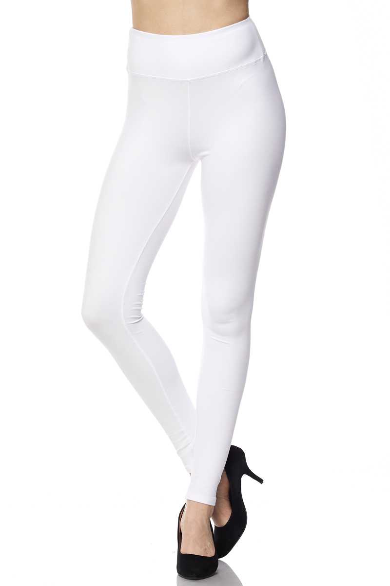 Solid Ankle Leggings with 3 Inches Waistband - White