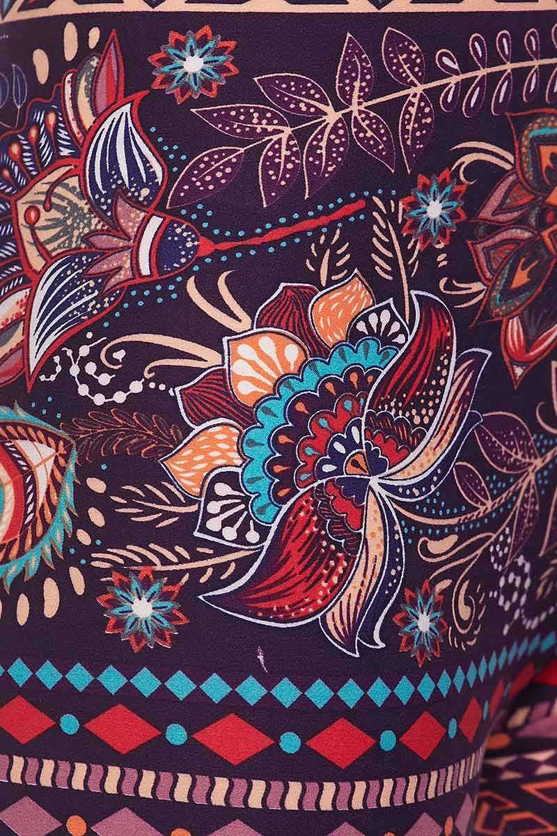 Colorful Paisley Feather Print Brushed Ankle Leggings
