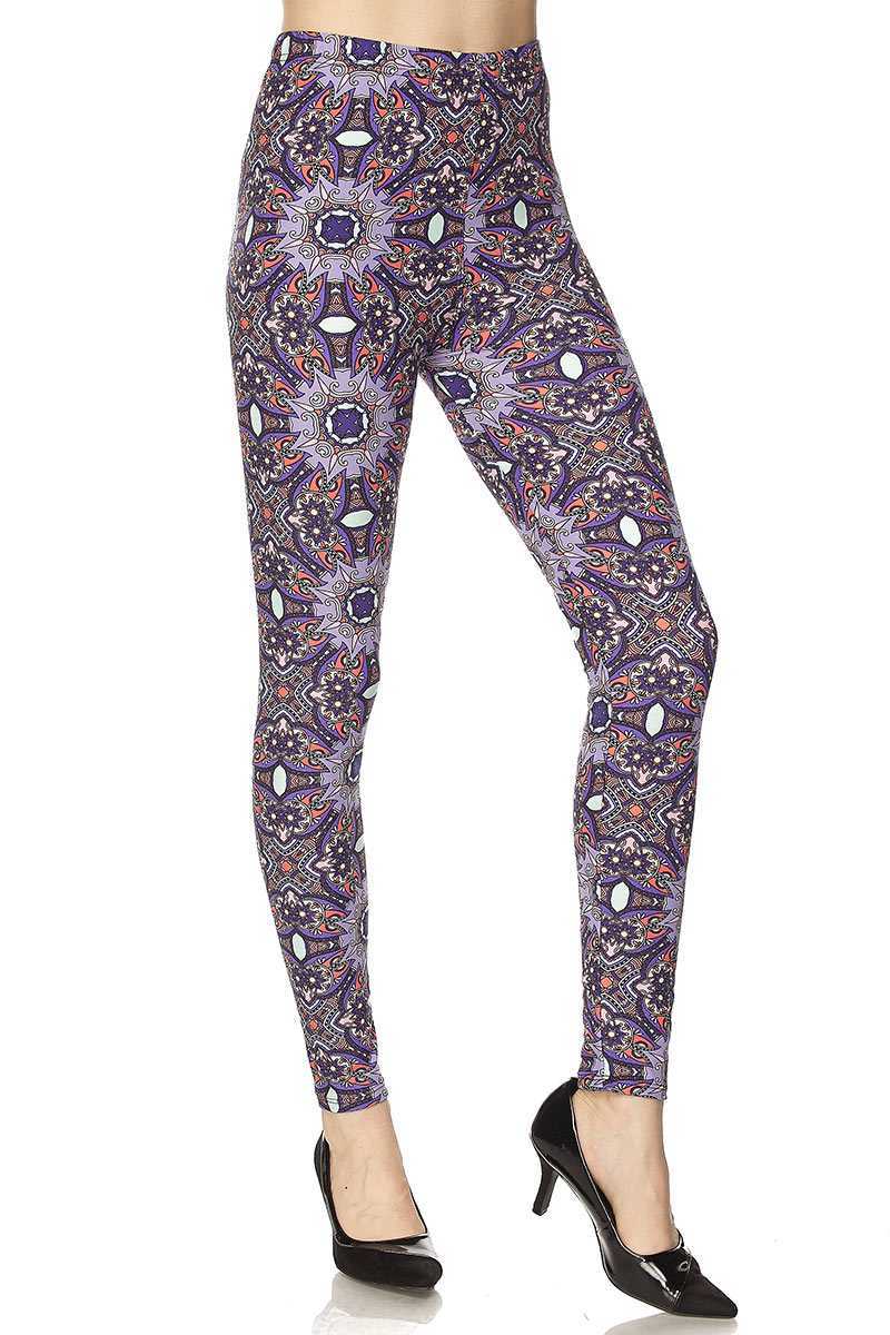 Floral Abstract Print Yummy Brushed Ankle Leggings