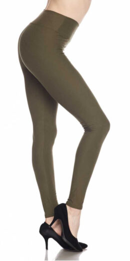 PLUS Solid Ankle Leggings with 3 Inch Waistband - Olive