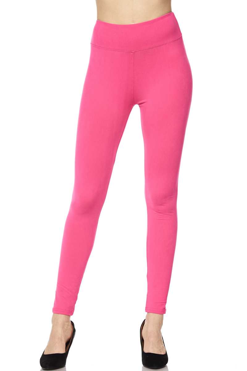 Solid Ankle Leggings with 3 Inches Waistband - Fuchsia - 6-Pack