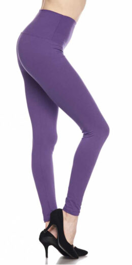 PLUS Size Solid Ankle Leggings with 5 Inches Waistband - Purple-10Pack