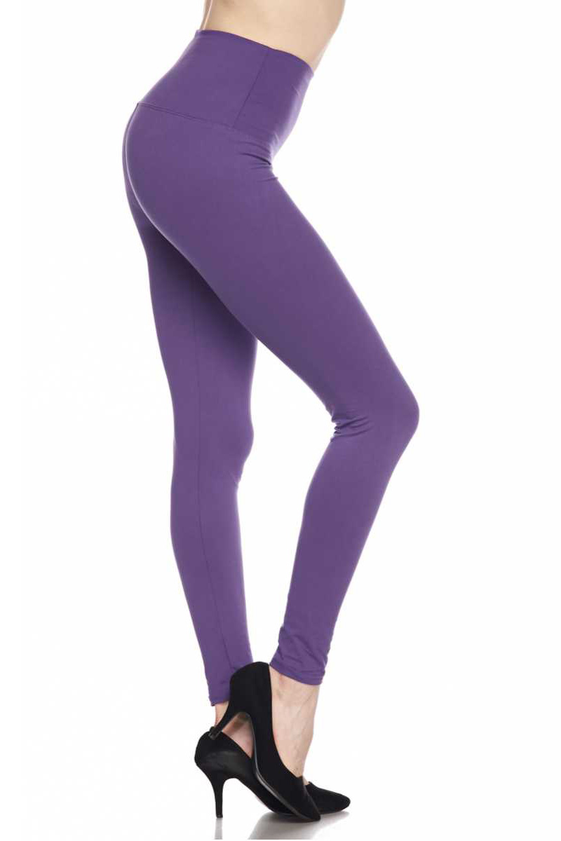 Solid Ankle Leggings with 5 Inches Waistband - Purple