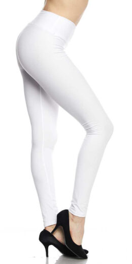 Solid Ankle Leggings with 5 Inches Waistband - White - 6-Pack