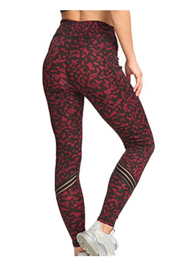High Waist Leopard Print Leggings with Contrasting Stripes - 2