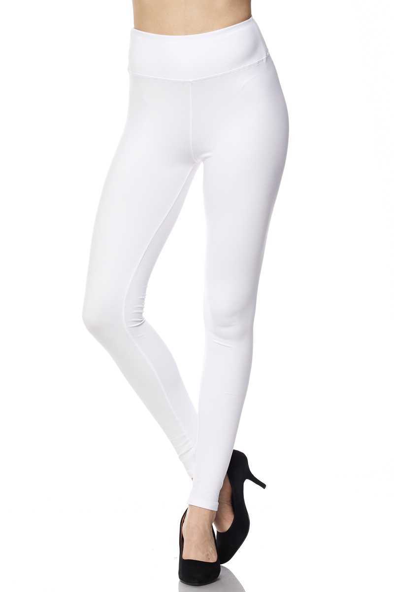 Solid Ankle Leggings with 3 Inches Waistband - White - 6 Pack