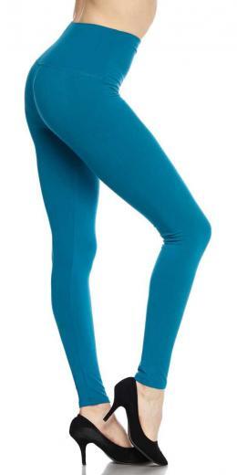 Solid Ankle Leggings with 5 Inches Waistband - Teal - 6 Pack