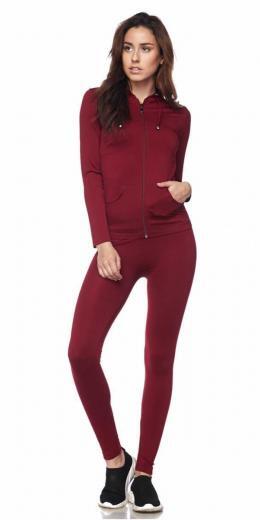 Active Wear Zip Up Hoodie And Legging Tights - Charcoal
