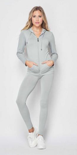 Active Wear Zip Up Hoodie And Legging Tights - Charcoal