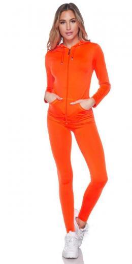 Active Wear Zip Up Hoodie And Legging Tights - Neon Orange