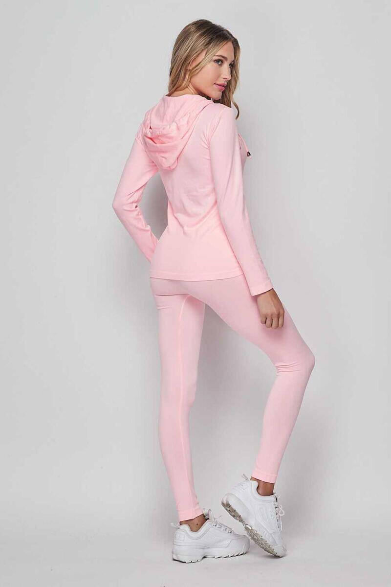 Active Wear Zip Up Hoodie And Legging Tights - Pink