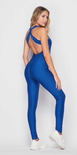 Solid Honeycomb Scrunched Butt Lift Jumpsuit - Royal Blue