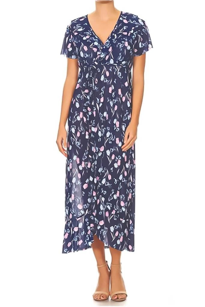 Floral Print Surplice Dress – D - Entire Sale