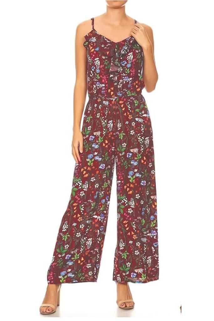 Women?s Full Length Floral Print Jumpsuit - J6329B