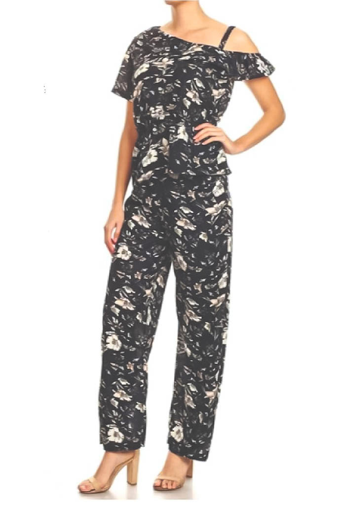 Women?s Full Length Floral Print Jumpsuit - J6809C