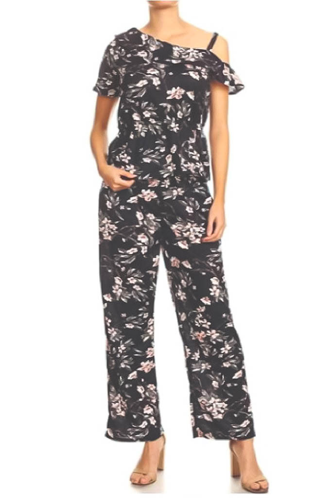 Women's Full Length Floral Print Jumpsuit - J6809D