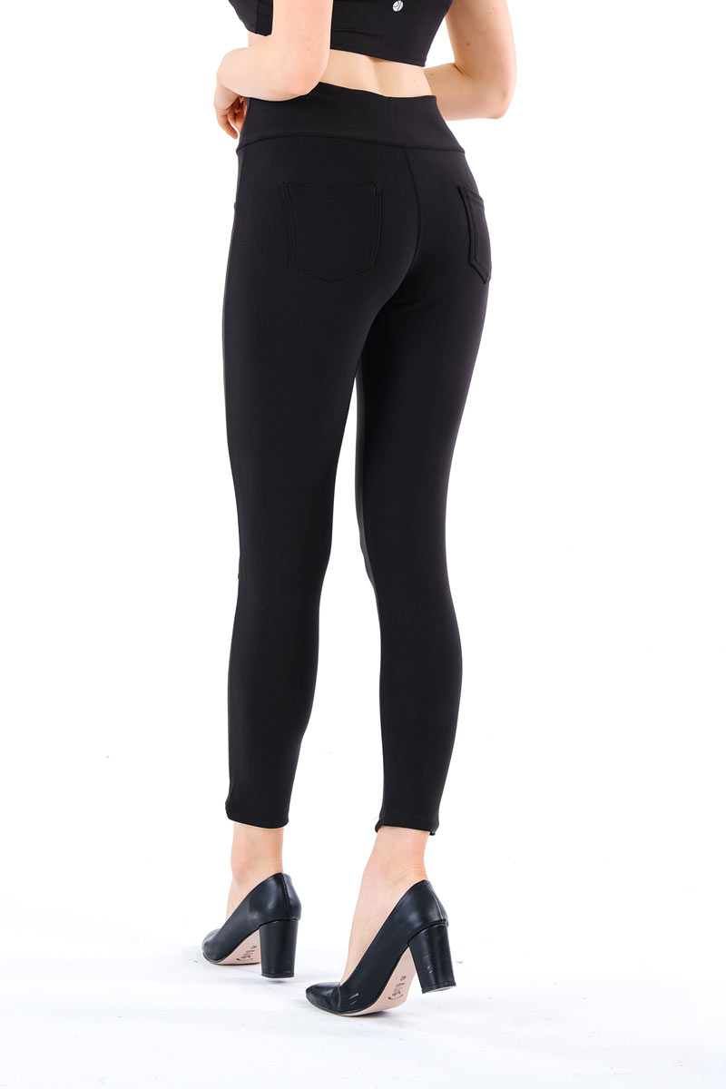 Ladies Treggings with Black Buttons - Black